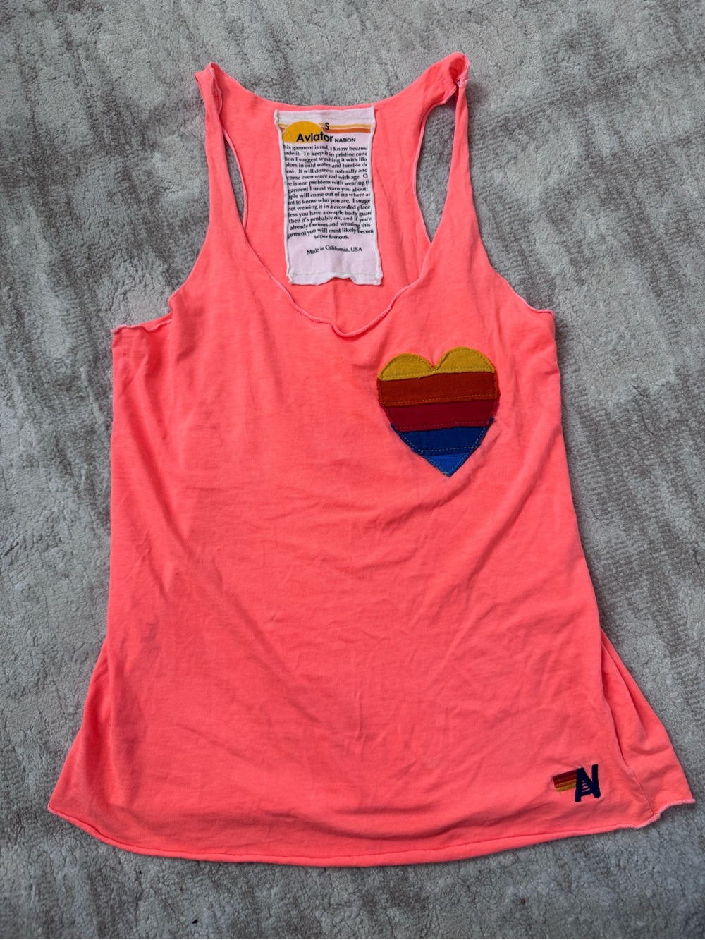 Aviator Nation Coral Pink Racerback Tank with Striped Heart Patch